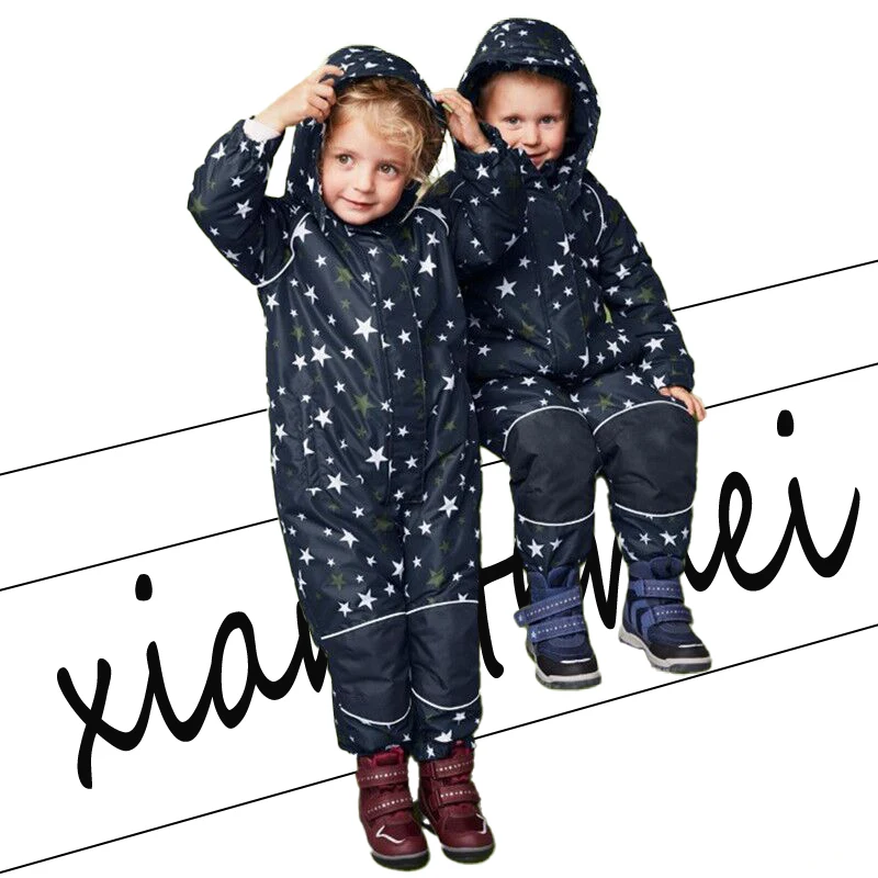 Children's ski clothes girls' one-piece baby boys winter warmth playing with snow jumpsuit windproof, waterproof and snow-proof