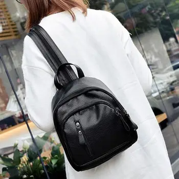 

Fashion Female Student Backpack Woman Black Travel Bag Ladies Double Shoulder Mini Bag Wear-Resistant Leather Students Backpacks