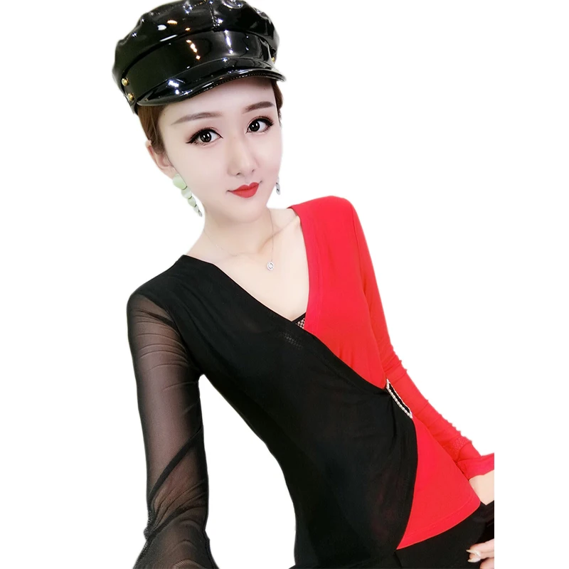 Red tshirt Корейская футболка новинка осень зима женская с длинным рукавом Леопардовый принт пэтчворк Цвет Блокировка Топ рубашка Camiseta Mujer T98510 - Цвет: Red tshirt