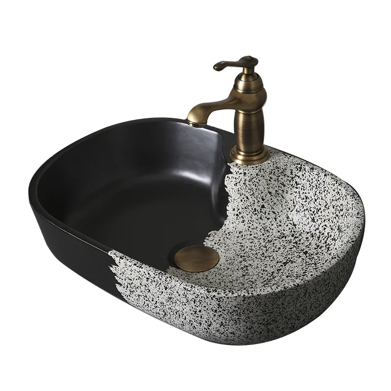 

Modern Ceramic Bathroom Basin Oval Toilet Washbasin Black And White Frosted Creative Art Balcony Pool Bathroom Furniture Sink
