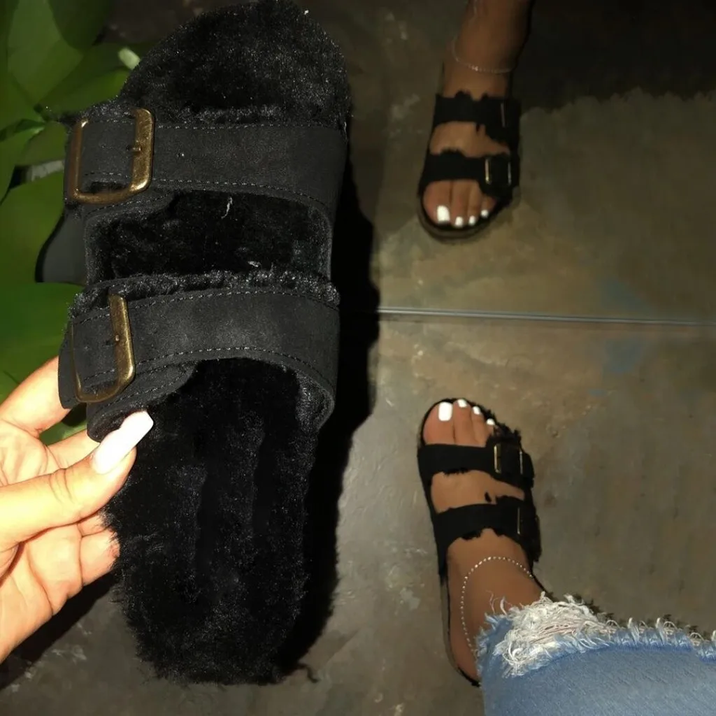 shoes woman Women's Buckles Outdoor Slippers Warm Winter Shoes Causal Anti-Slip Indoor Shoes women slippers outdoor summer