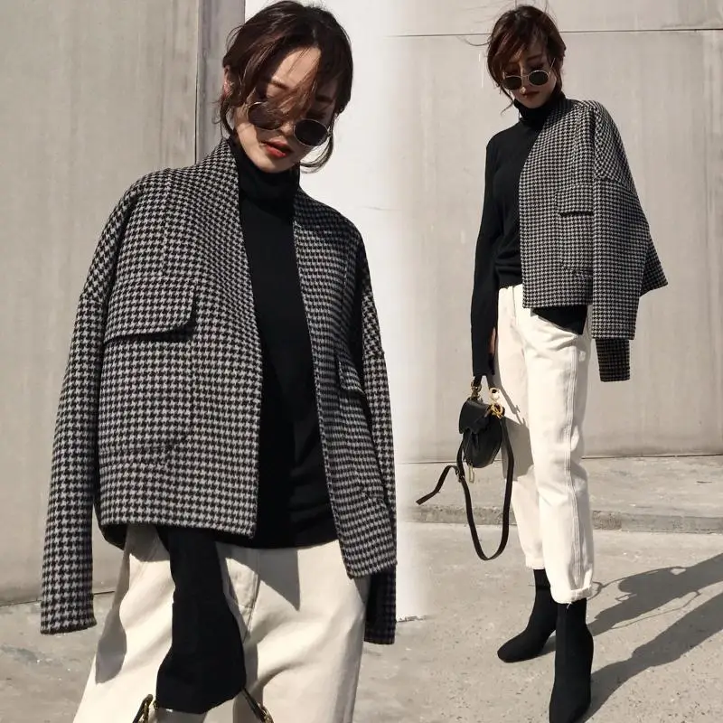 autumn new Korean women's small fragrance quilted cardigan short woolen coat
