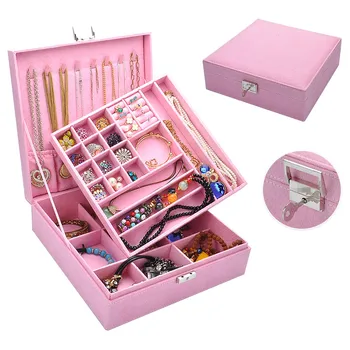 

Wooden Jewelry Storage Box Makeup Organizer Korean Style Ring Earrings Storage Box Dual Layers Jewelry Box Multi Colors