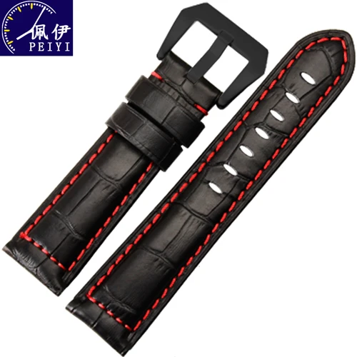 black red black 20 мм 22 мм 24 мм 26 мм Высокое качество Натуральная кожа ремешок для часов сменный ремешок для Panerai часы аксессуары - Цвет ремешка: black red black