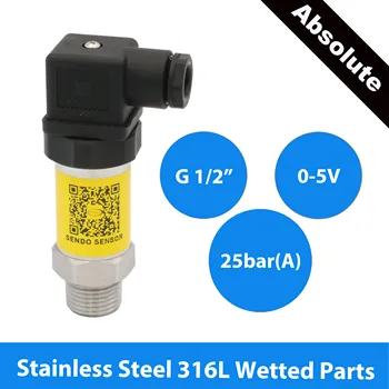 

25 bar, 2.5 mpa absolute, 0 5 V amplified signal, pressure sensors, 12v to 30VDC, 24Vdc, g1 2 in thread, AISI 316L wetted parts