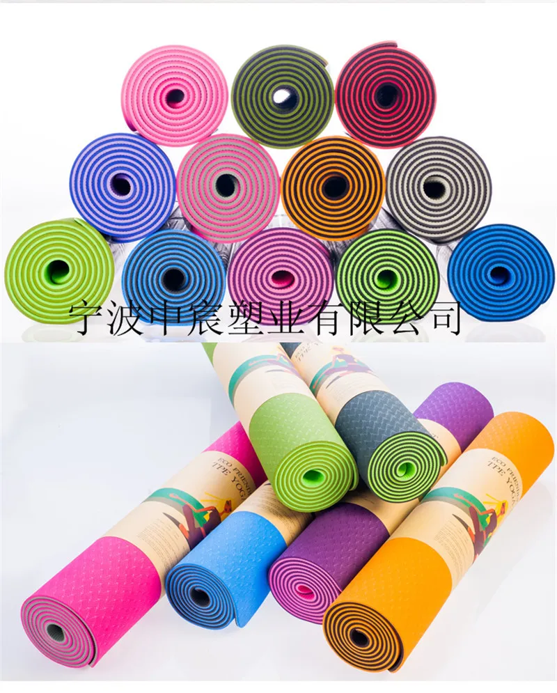 Ningbo 6 мм двойной цвет TPE коврик для йоги двойной слой толстый Противоскользящий носимый фитнес удлиненный Расширенный Начинающий Коврик для упражнений
