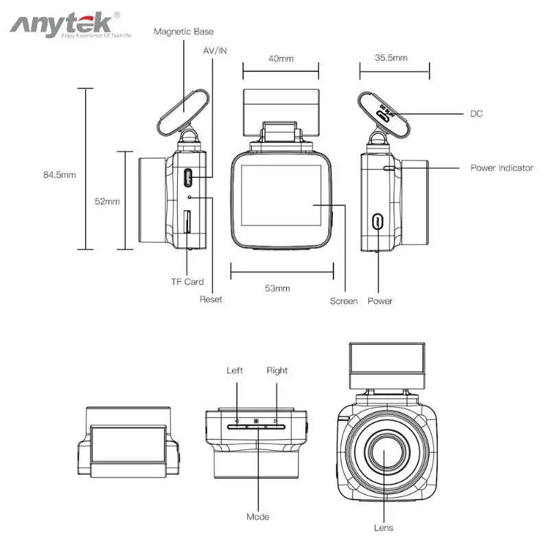 Anytek Q2N 2,0 дюймовый экран Мини Автомобильный видеорегистратор камера Full Hd 1080P 135 градусов объектив Dash Cam g-сенсор Dashcam