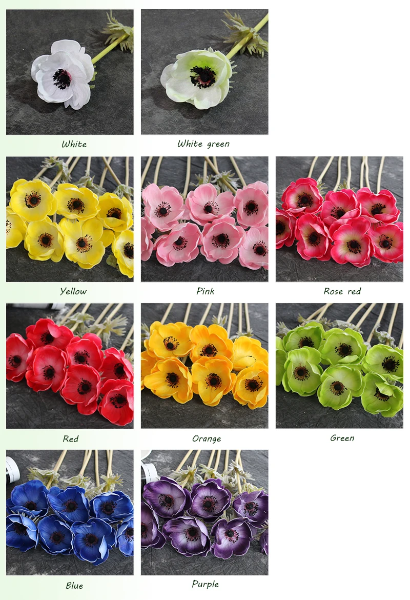 JAROWN Real Touch Artificial PU Anemone Flowers Silk Flores Artificiales Wedding Holding Fake Flowers Home Garden Decorative Wreath (371)