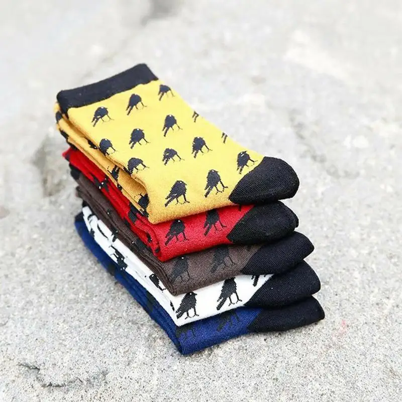 1 пара мужских модных креативных носков, носки с рисунками животных, зимние теплые дышащие хлопковые носки