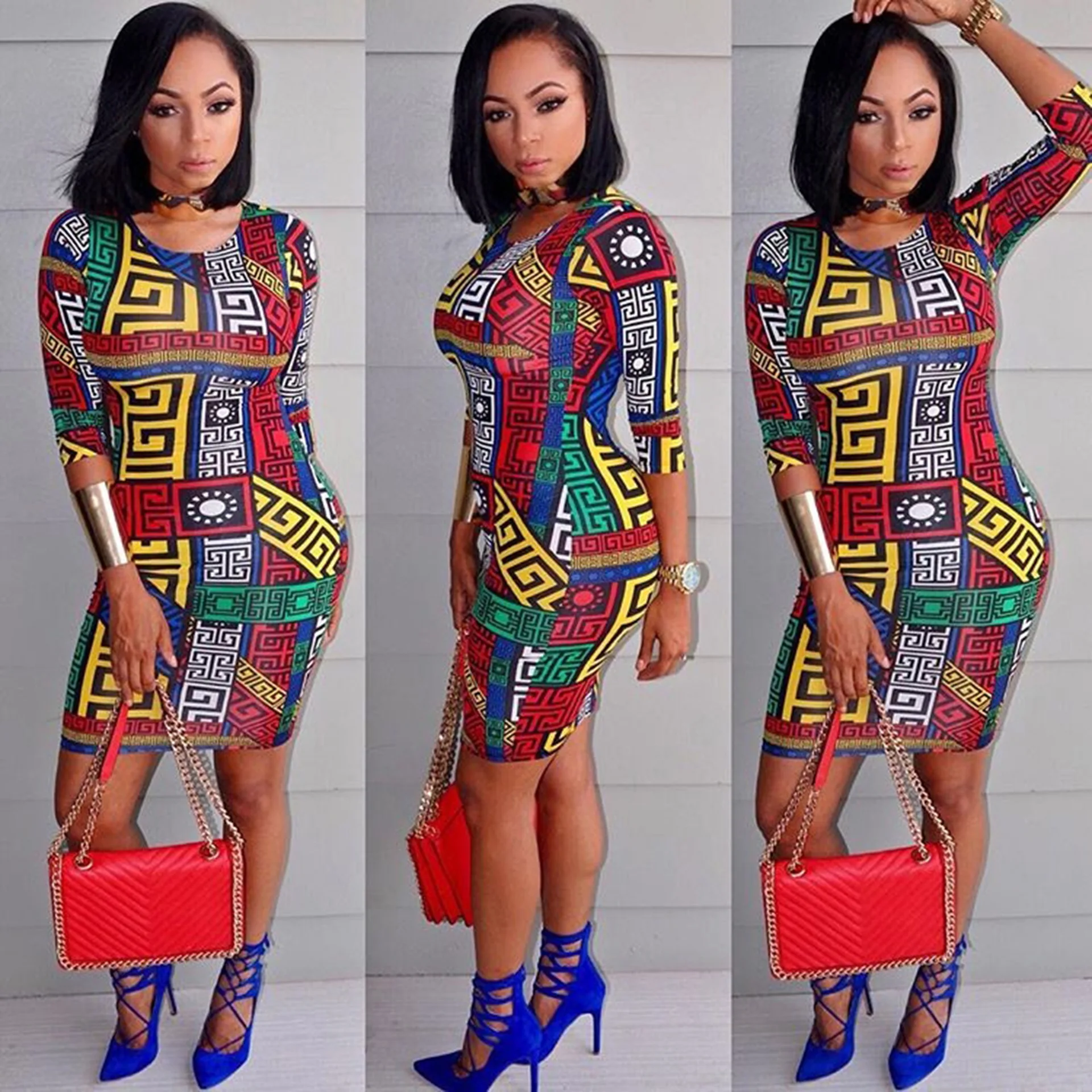 Autumn and Winter Dress African Traditional Ethnic Style Print Dress Sexy Tight Dress Women's Clothing Dress