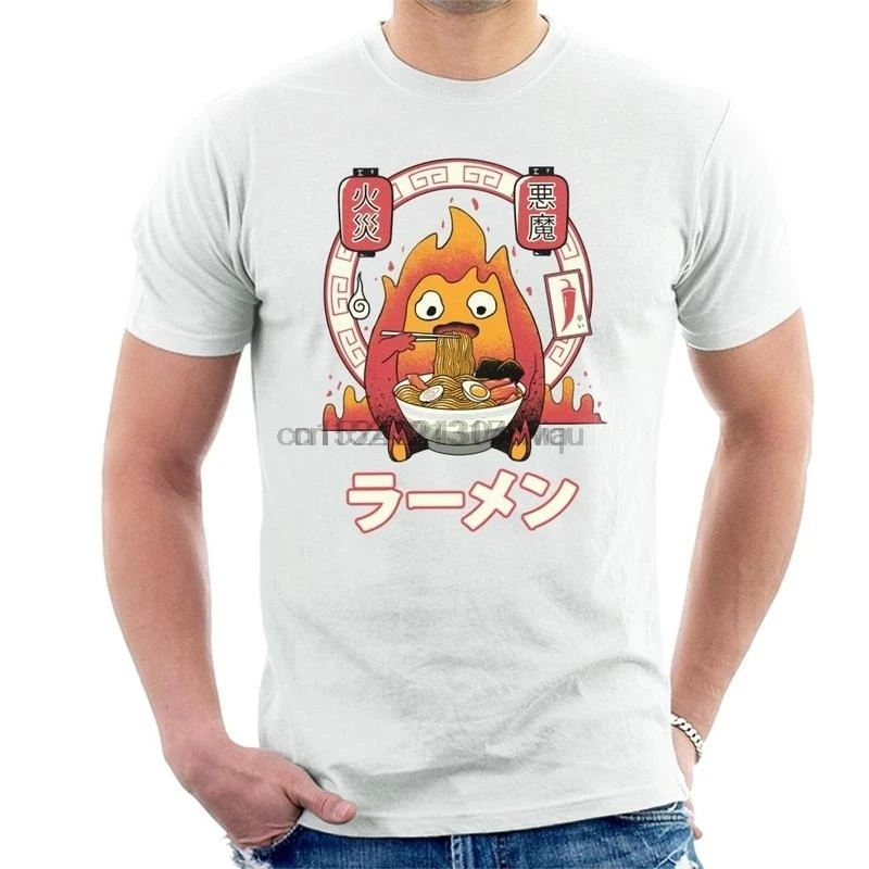 

Howls Moving Castle Fire Demon Ramen Calcifer Men T-Shirt women tshirt