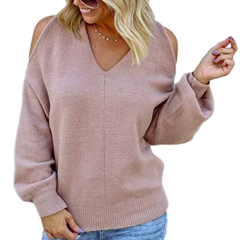 

Backless Knitted Sweater Women Loose Fit Cross Long Sleeve Women Tops Off Shoulder New Vintage V Neck Autumn Pullovers 2020