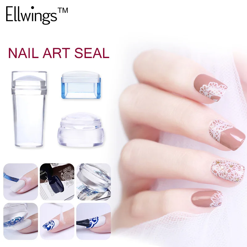 

Ellwings 5 Kind Style Transparent Silicone Head Seal Stamp Add Pattern Scraper Nail Stamping DIY Nail Art Templates Tools