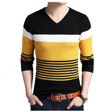 Свитера, толстый теплый пуловер для мужчин, повседневный полосатый свитер с v-образным вырезом, мужская одежда, осенне-зимняя вязаная одежда для мужчин J768