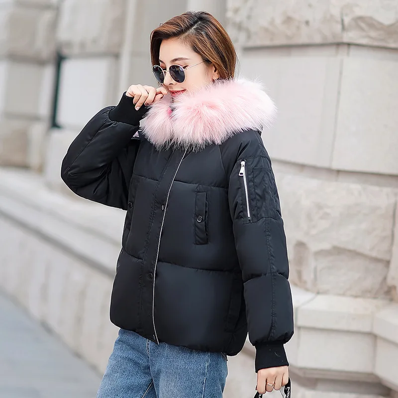 

2018 Winter New Style Korean-style Loose-Fit Cotton-padded Clothes Women's Short Large Fur Collar Cotton Coat 200 Coat Plus-size