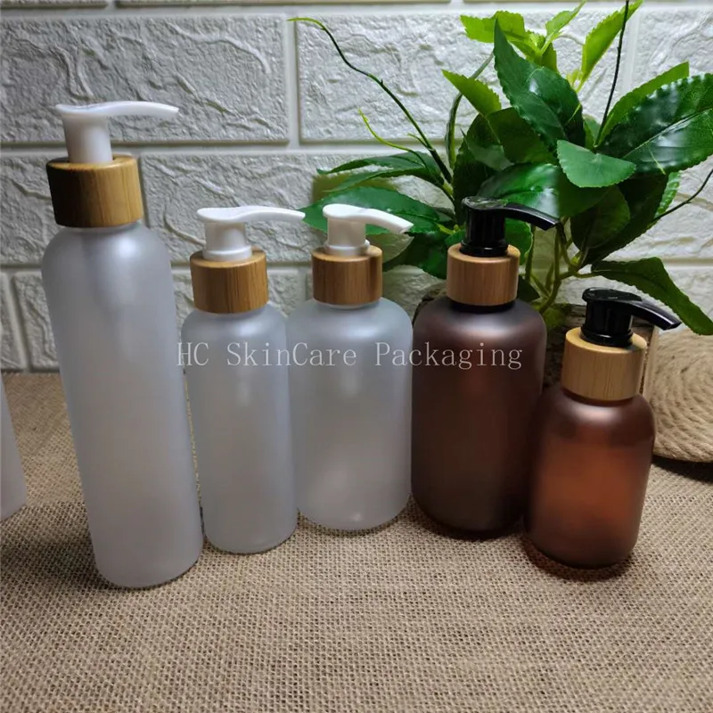 Wholesale custom logo eco-friendly wooden bamboo plastic bottle 100pcs/lot 60ml 120ml 150ml Lotion pump bottle for skin care wholesale cosmetic frosted pet plastic bottle 60ml 120ml 150ml 250ml skin care packing empty transparent petg spray bottle