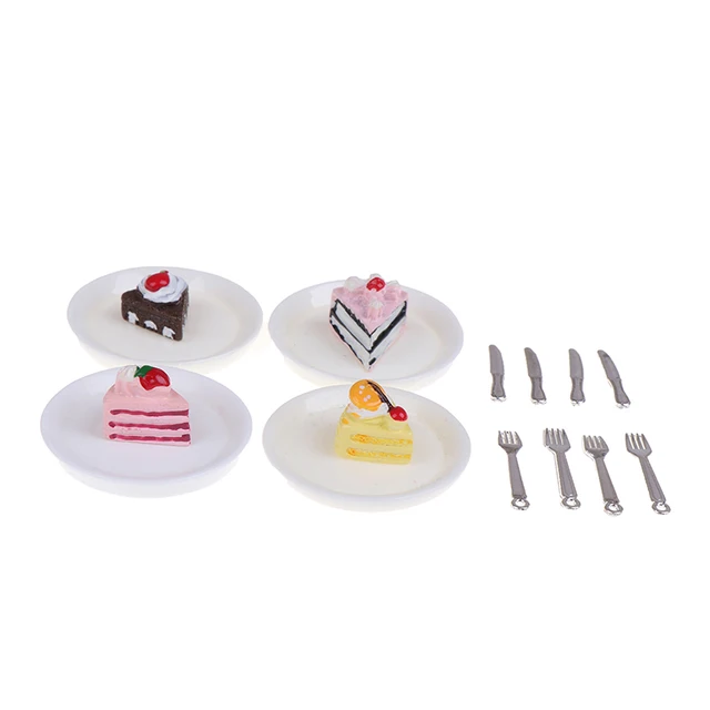 4Pcs 1/12 1/6 Dollhouse Miniature Cakes Plate Knife Fork Dolls House Accessories 6
