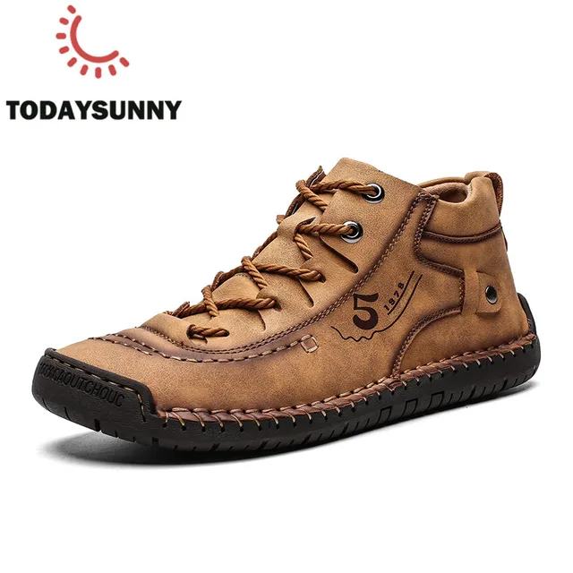 US $20.11 Men Boots Soft Split Leather Shoes Men Ankle Snow Boots Autumn Winter Sneakers Warm Fur Men Boots B