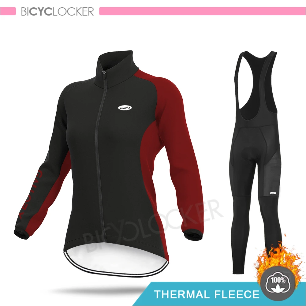 Женская зимняя велосипедная Одежда MTB Женская куртка с длинным рукавом Джерси комплект велосипедная одежда Ropa Ciclismo Pro велосипедная одежда команды - Цвет: Bib Cycling Set
