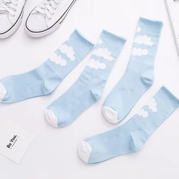 

Crew Socks Funny Women Cotton Woman Sox Blue Sky Cloud Print Sock Cartoon Ladies Autumn Winter Classic Lady Calcetines Hombre