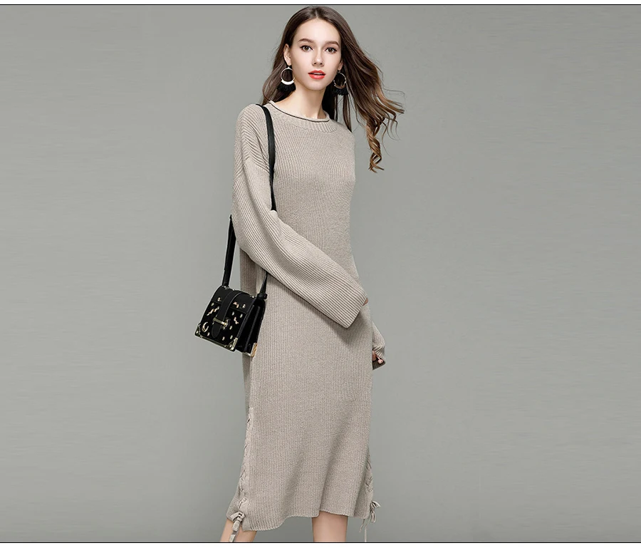 Autumn Long Sweater Dress Women Knitted Long Sweater Winter Loose Warm Sweaters Ladies Pullover O-neck Black Sweater Women