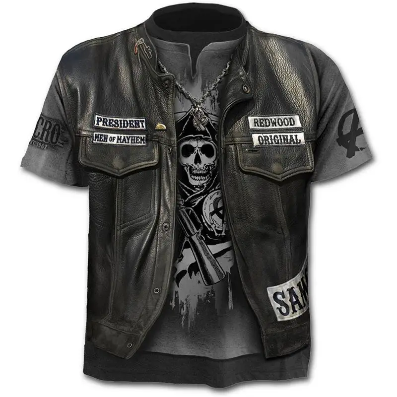 2020 New Fake Jacket Print T-Shirt Skull 3d Summer Trendy Short Sleeve Top Men/Female | Мужская одежда