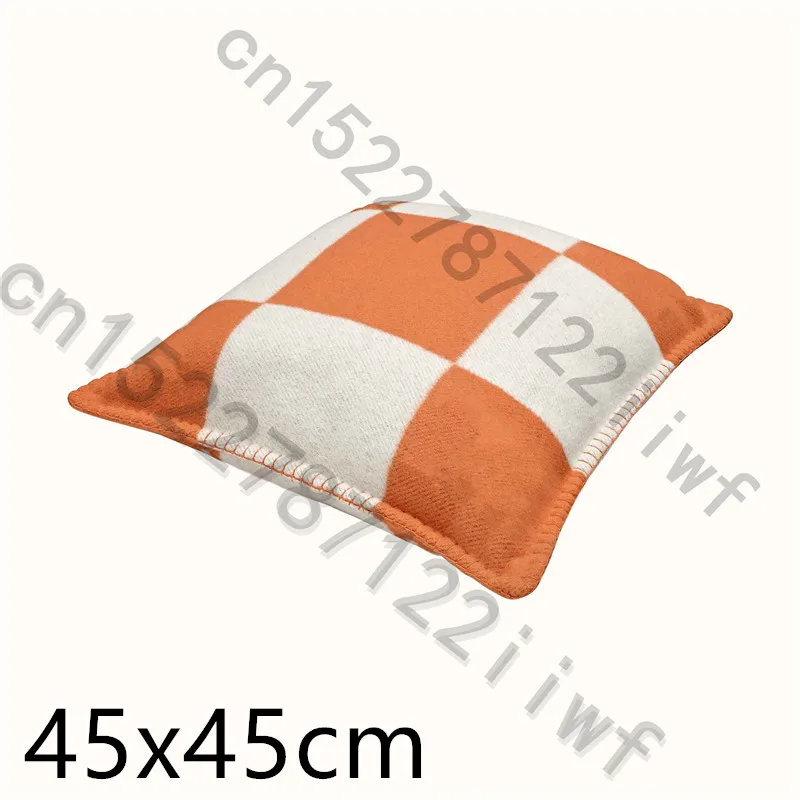 H Pillow 45cm Orange Брендовое Клетчатое одеяло H из кашемира, вязаный крючком мягкий шерстяной шарф, шаль, портативный теплый диван, кровать из флиса, вязаное розовое одеяло, наволочка - Цвет: H Pillow 45cm Orange