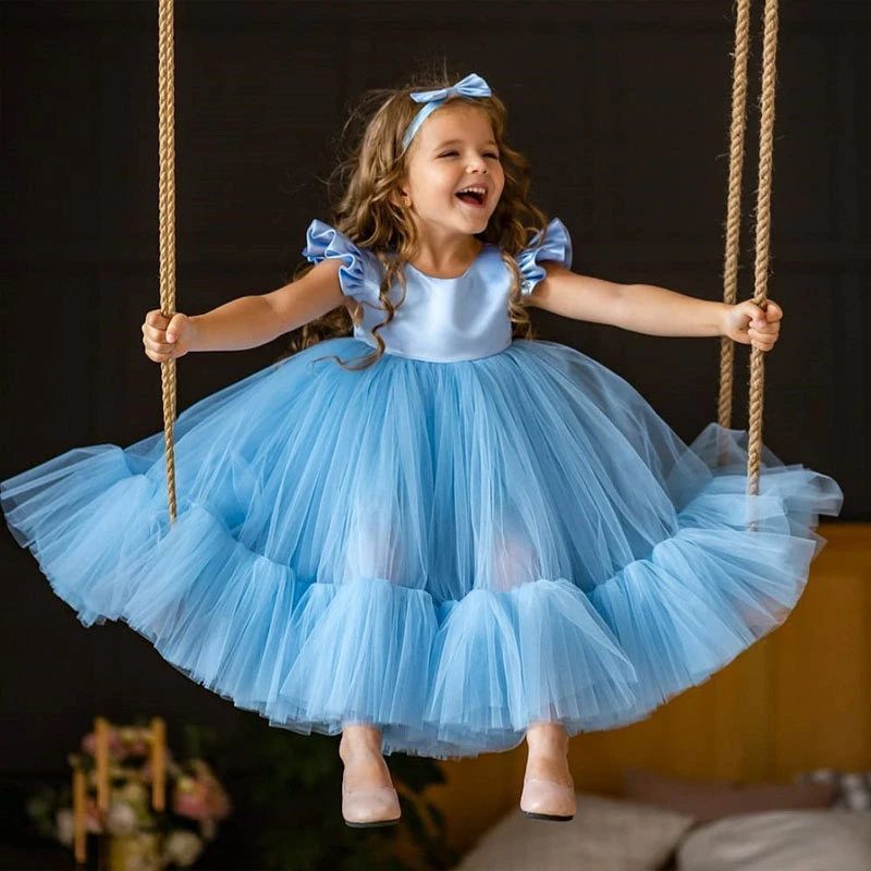 Vestido de cumpleaños para niñas pequeñas de 0, 1 y 2 años, ropa de bautismo para recién color azul, rosa y elegante vestido de fiesta de bautizo con tutú|Vestidos| - AliExpress