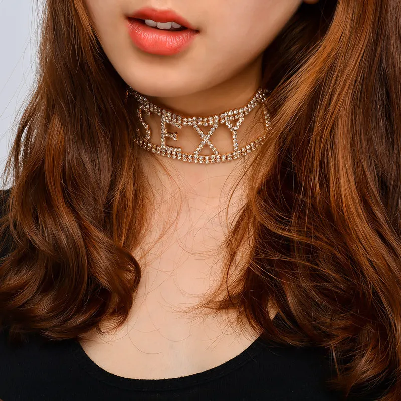 

accessories SEXY nightclubs is tasted necklace SEXY female neck full beam drill letter brief paragraph necklace