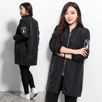 

Long Coat Women Plus Size Autumn Mandarin Collar Casual Zipper Black Lady Streetwear Korean Outwear