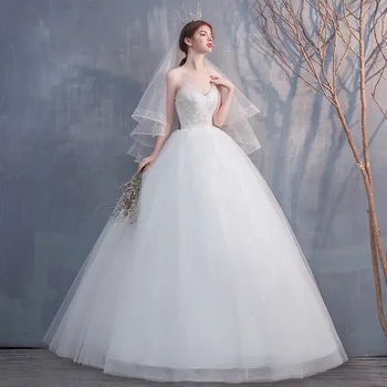 

Luxury White Strapless Neckline Wedding Dresses Vestido De Noiva With Crystal Beading Ball Gowns Robe de Mariage