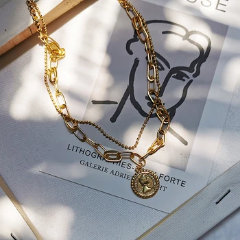 

S925 pure exaggerated personality thick chain tide cool stack wearing round brand items jewelry retro bean bean necklace