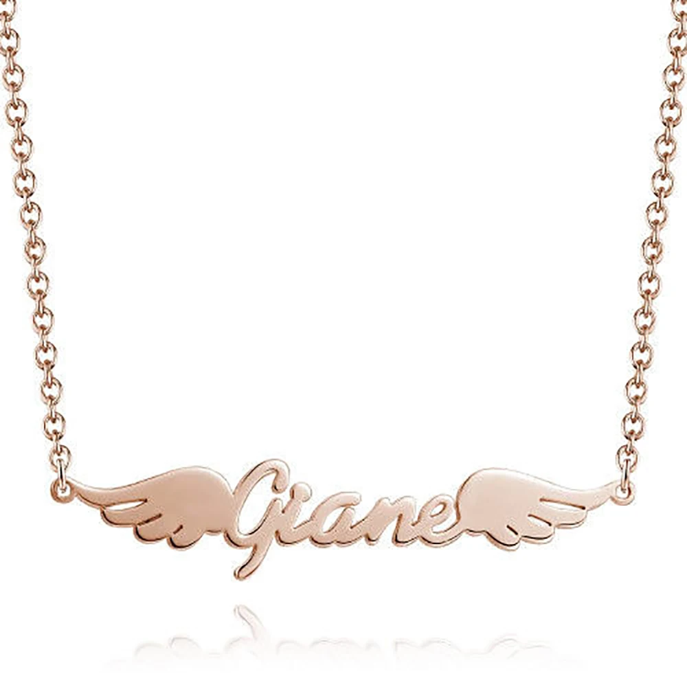 

RIR Personalized Angel Wings Necklace Pendant Stainless Steel in Rose Gold Color Custom Name Jewelry Gift for Wife Girlfriends