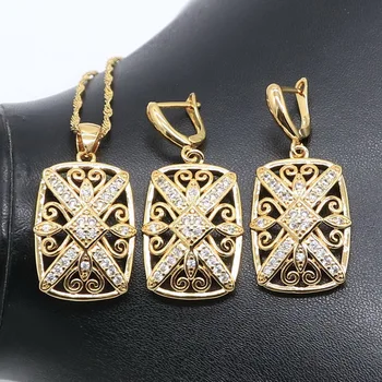 

Gold Color Bridal Jewelry Sets For Women White Topaz Earrings Pendant Sets Free Shipping