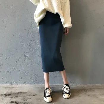 

moo-ru 2019 winter skirt skirts womens korean high waist skirt elegant vent knit Medium style