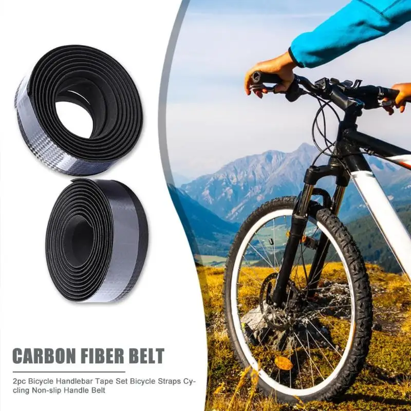Durable Bicycle Handlebar Tape Portable Road Bike Bicycle Handlebar Tape Carbon Fiber Pattern Non Slip Belt w/ Bar Plugs
