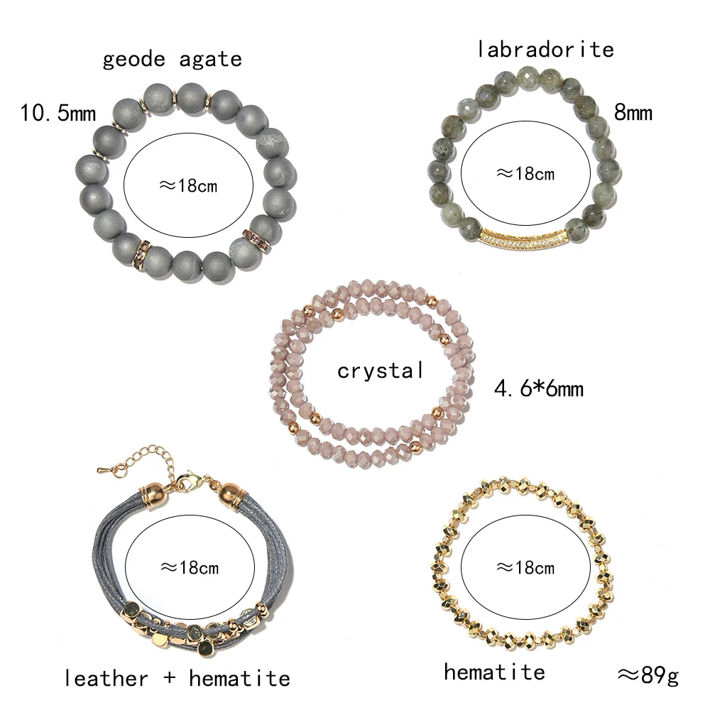 BOJIU Natural Druzy Stone Charm Bracelet For Woman 2021 New Round Quartz Agates Faceted Crystal Beads Bracelets Jewelry BCSET311