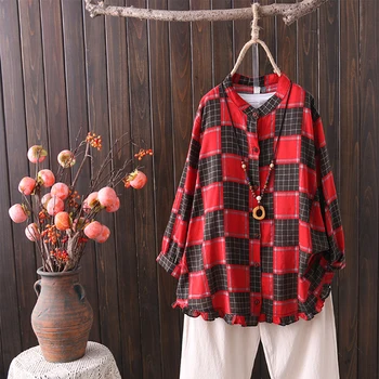 

Supermiss Women's Plaid Flannel Shirt 2020 New Oversize Tartan Casual Long Sleeve Blouses Loose Boyfriend Spring Pullover Tops