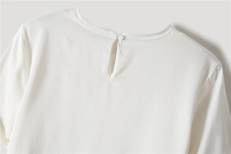 SuyaDream Women Solid T Shirt 100%Silk Satin O Neck Short Sleeves Chic Shirt 2021 Spring Summer White Silk Top SuyaDream Women Solid T Shirt 100%Silk Satin O Neck Short Sleeves Chic Shirt 2021 Spring Summer White Silk Top