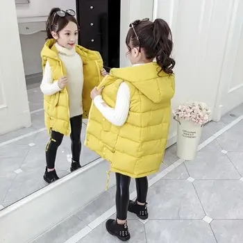 

2021 Autumn Winter Kids Vest Children Down Cotton Outerwear Girls Sleeveless Jacket Baby Warm Clothes Hooded Clothing Coats D92