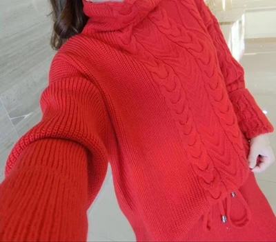 Зимний модный женский шерстяной вязаный костюм, повседневный утепленный свитер-водолазка и широкие штаны, комплект из 2 предметов для женщин - Цвет: orange