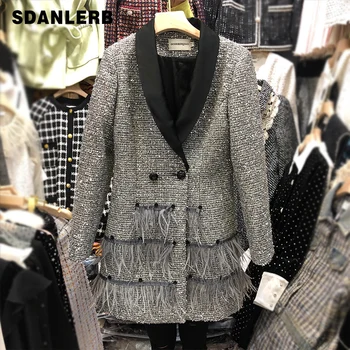 

Tweed Dress Women 2019 New Winter Feather Dress Temperament Ladies Small Fragrant Wind Suit Ol Lapel Dresses Women's Vestidos