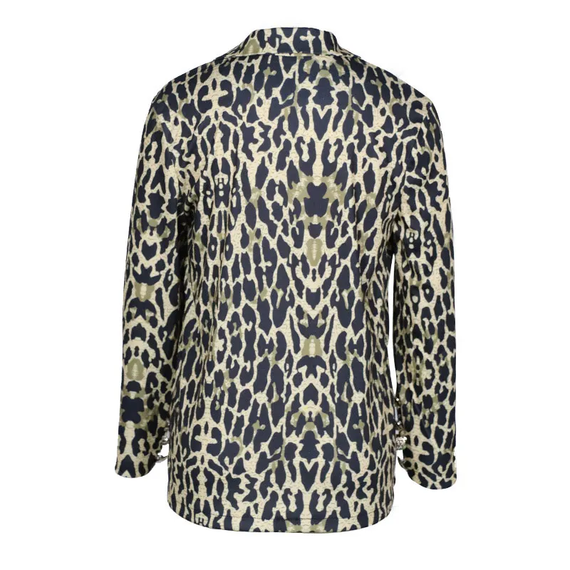 Осенние женские блейзеры с леопардовым принтом,, длинный рукав, отложной воротник, сексуальный женский пиджак, повседневный Модный женский топ, пальто