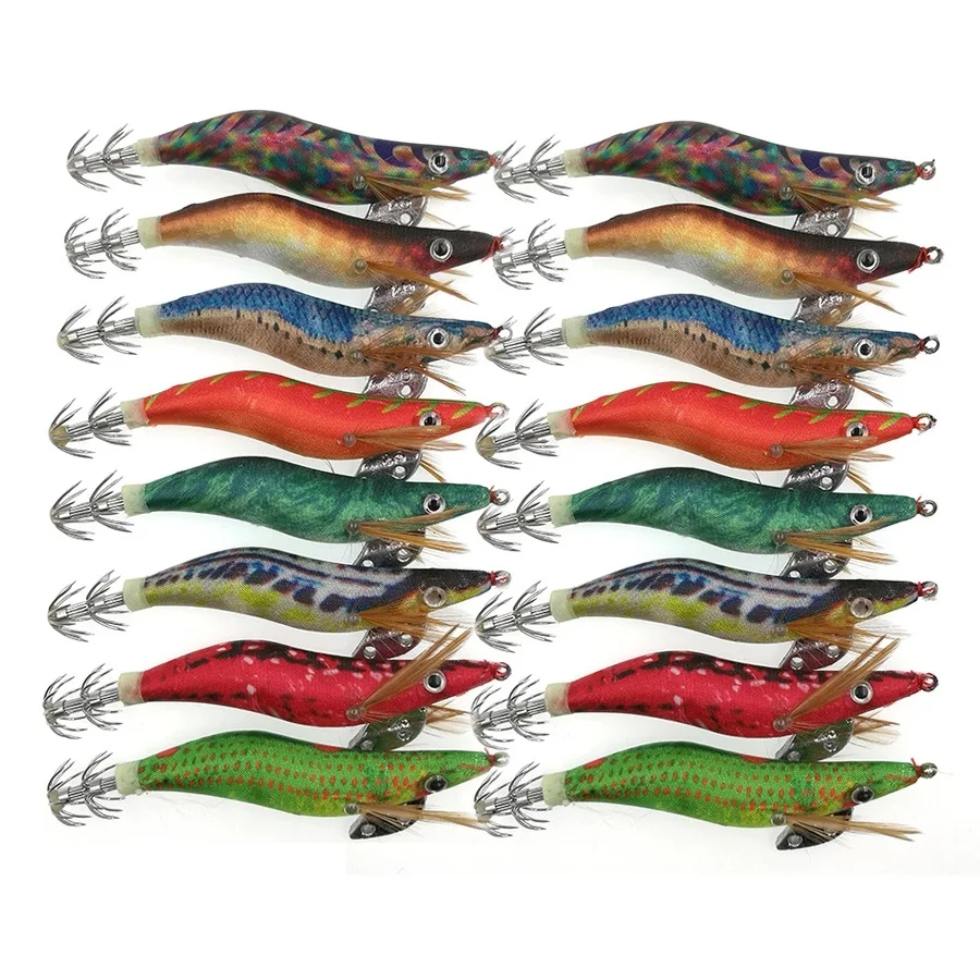 

40Pcs Squid Jigs Shrimp Fishing Lures 2.5# 11G 10CM Glow Bait Wooden Shrimp Jigging Lure for Octopus