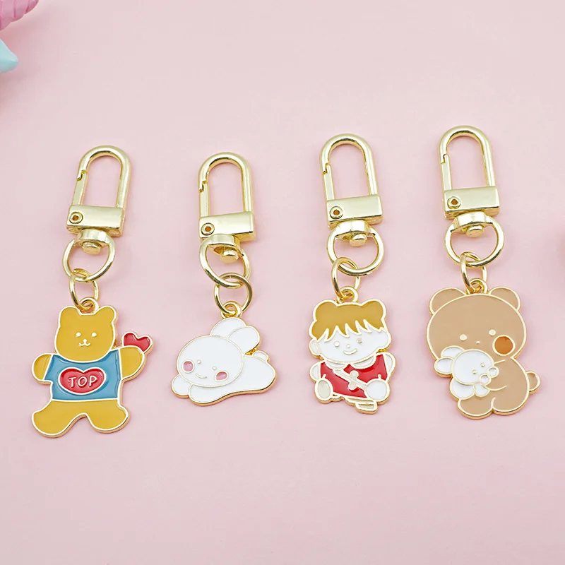Cute Rabbit Dog Girl Metal Keychain Lovely Car Bag Enamel Animal Keyring Girl Boy Couple Jewelry Trinket Headset Pendant Gift durable silicone mold moon animal shaped casting mold cake accessory making molds lovely jewelry mould for diy lovers