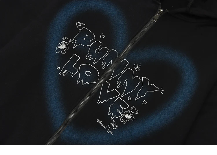 Blue Heart Bunny Love Zip-Up Hoodie