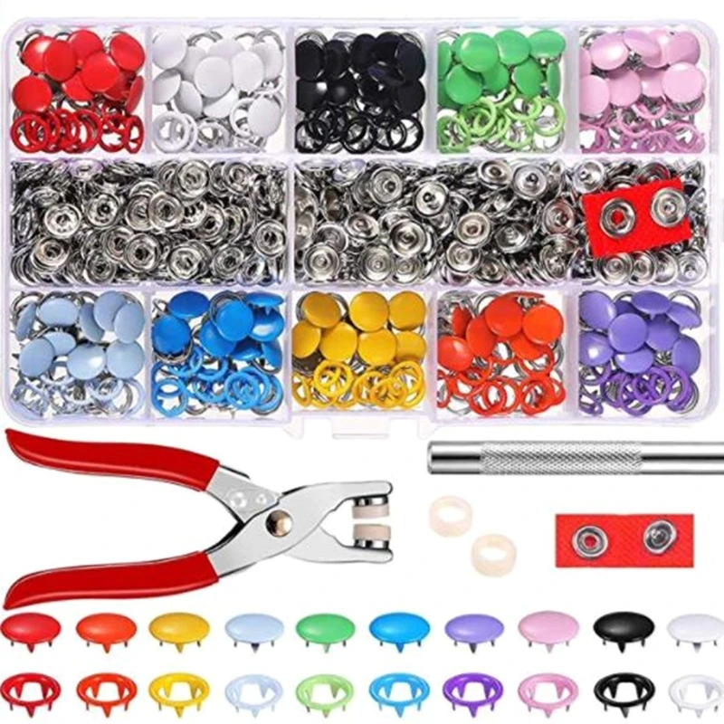 

200pcs 10 Colors Metal Prong Snap Button Grommets Fasteners Kit with Hand Plier