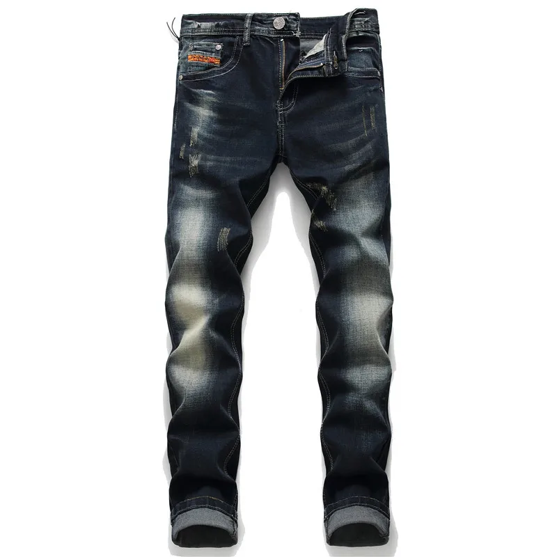 Pantalones vaqueros ajustados con cremallera para hombre, Jeans de marca famosa italiana europea, con agujeros negros