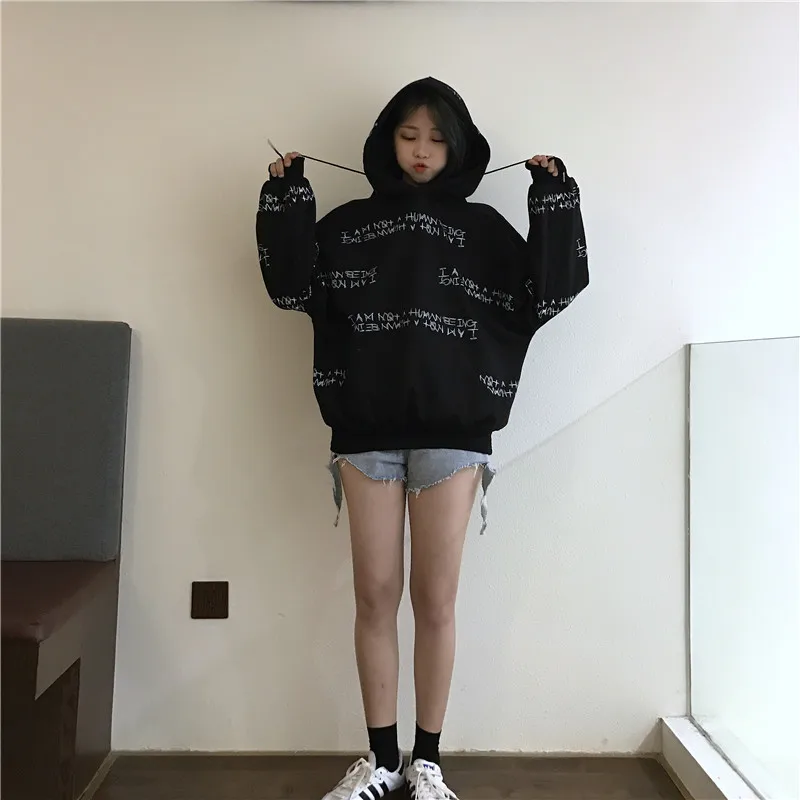 Зимняя женская Толстовка Harajuku с буквенным принтом, толстовка с капюшоном bf, свободные пуловеры с длинными рукавами, толстовка