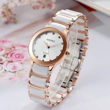 OUAPI Watch Women Diamond Rose Golden White Ceramic Strap Watch Lady Luxury Business Wrist Watch Women for Ladies Reloj Mujer